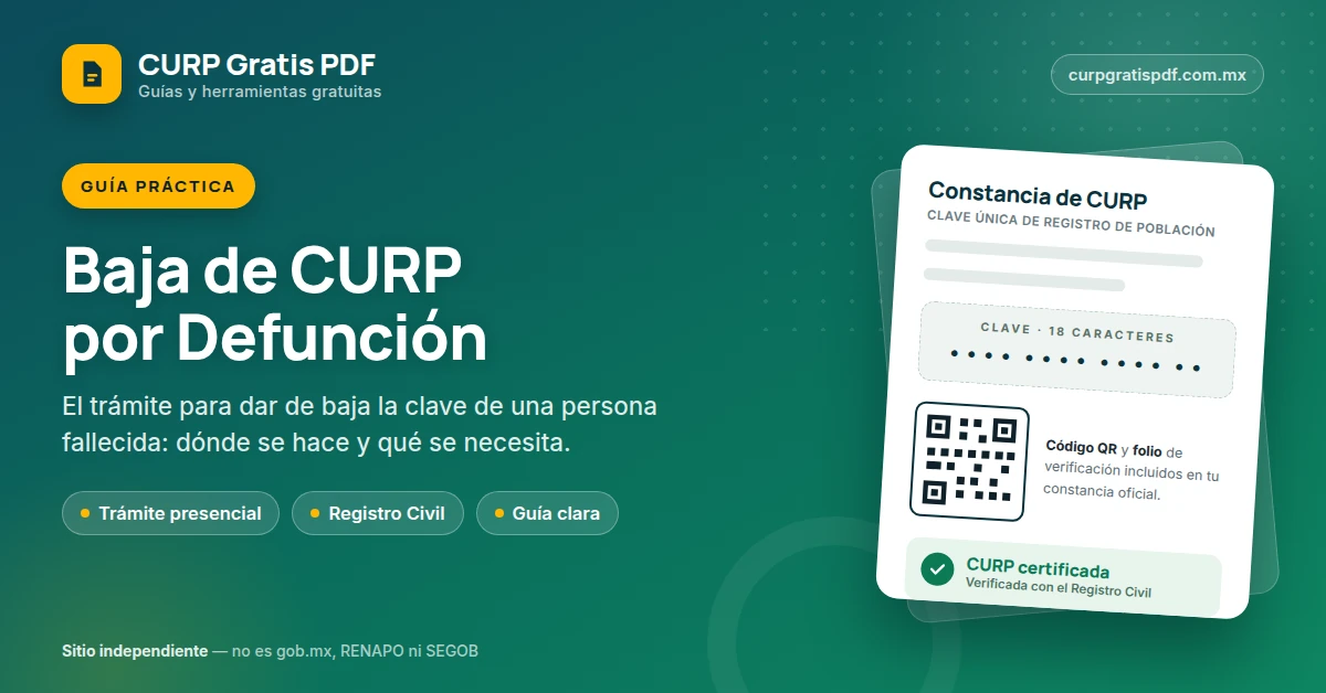 Portada de la guía sobre la baja de la CURP por defunción