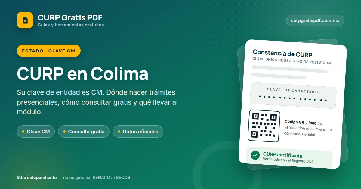 Portada de la guía CURP en Colima: clave de entidad CM, oficinas y trámites